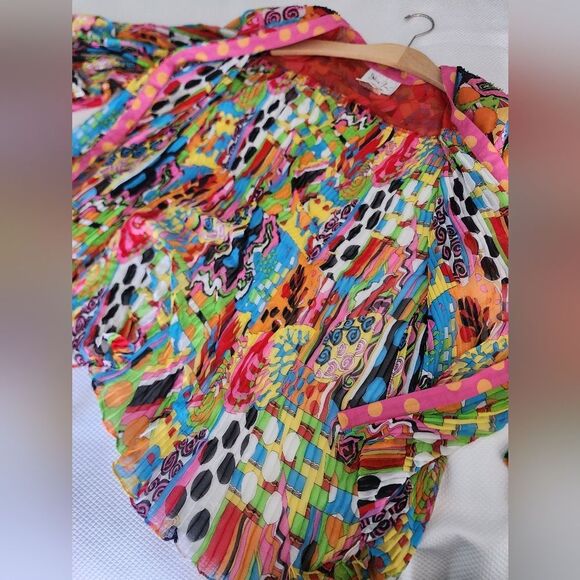 Diane Freis Colorful Women's Tunic Kimono Pleated Open Fron Cardigan - Picture 11 of 11